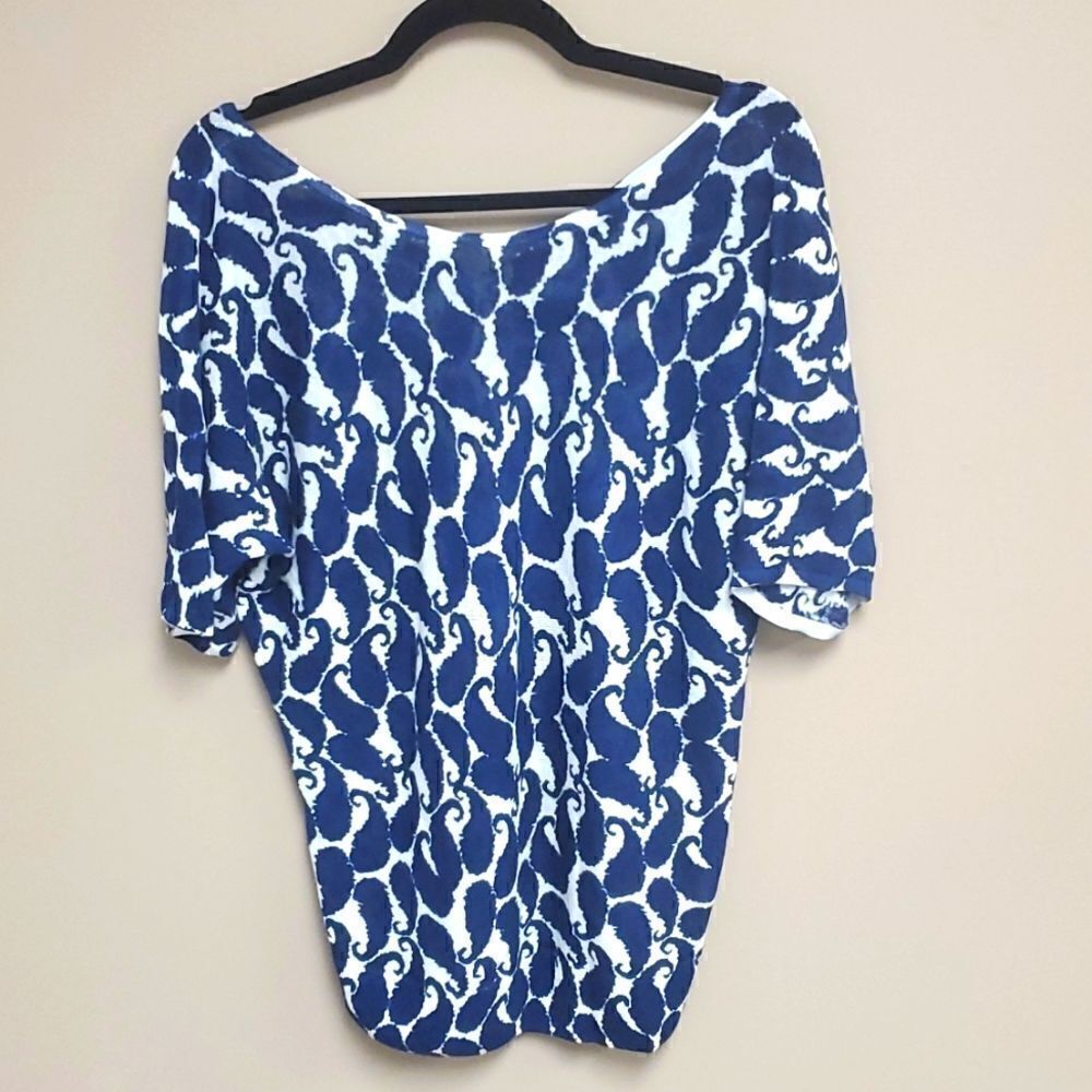 TALBOTS Blue/White Paisley Sweater - Size Large‎
